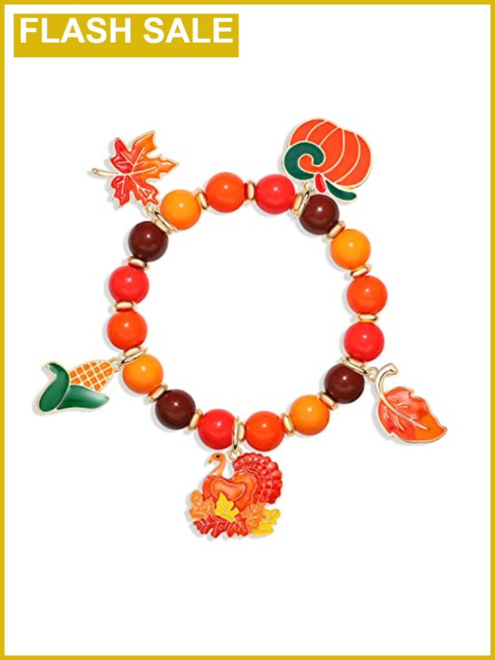 Thanksgiving Fall Stretch Bracelet with Turkey Pumpkin Maple Leaf Charms